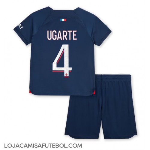 Camisa de Futebol Paris Saint-Germain Manuel Ugarte #4 Equipamento Principal Infantil 2023-24 Manga Curta (+ Calças curtas)